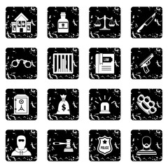Crime and punishment icons set, simple style