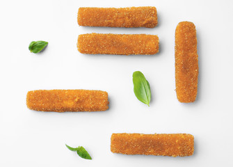 Cheese sticks on white background