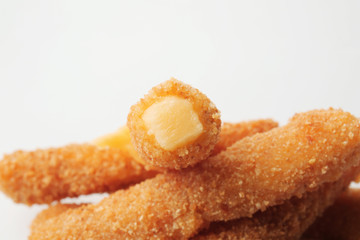 Cheese sticks on white background
