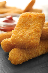 Cheese sticks on table, closeup
