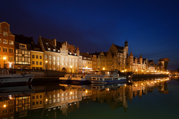 City of Gdansk Old Town  River View Skyline at Night in Poland