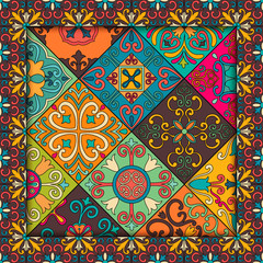 Seamless pattern with portuguese tiles in talavera style. Azulejo, moroccan, mexican ornaments.