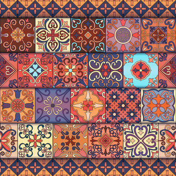 Seamless pattern with portuguese tiles in talavera style. Azulejo, moroccan, mexican ornaments.