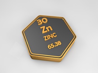 Zinc - Zn - chemical element periodic table hexagonal shape 3d render
