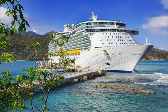 Luxury Cruise Ship in Port on sunny day