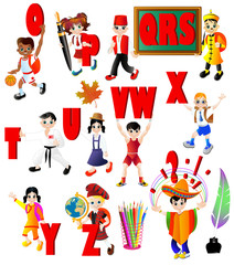 Fototapeta na wymiar School alphabet, letters from O to Z. Vector illustration.