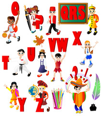School alphabet, letters from O to Z. Vector illustration.