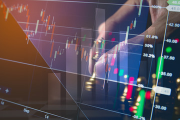Profit graph of stock market indicator with chess game background. Stock financial statistic graph analysis data concept. Concept finance and business.