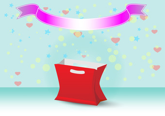 Red color paper shopping bag with colorful background. vector EPS10