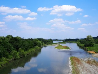 多摩川拝島橋から下流方向の風景