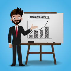 Businessman with whiteboard and growing sales chart
