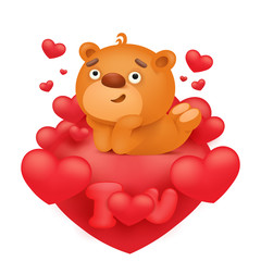 Obraz premium Teddy bear emoticon cartoon character with red hearts