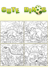 Cartoon funny dinosaurs, set of images
