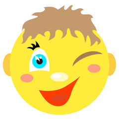 Smiley boy winks and smiles. 