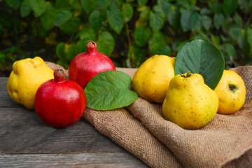 Exotic fruits on wooden table