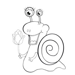 Coloring  book Snail with a tulip. Clip art for children. Isolated image on white background.