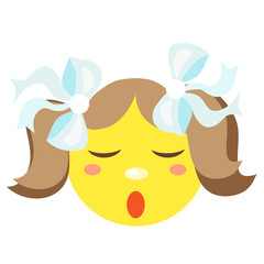 Smiley girl sleeps. Icons on a white background. 