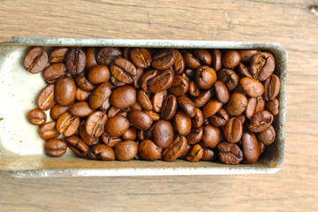 Coffee beans, zinc tray