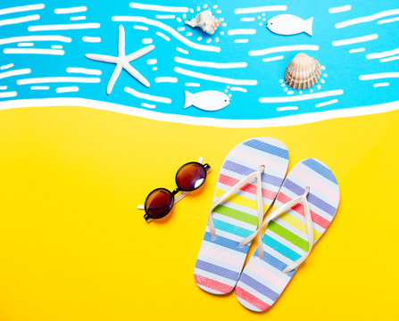 Summertime flip-flops and sunglasses