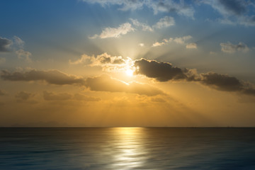 Sunset sky on the lake in south of Thailand., unfocused image.
