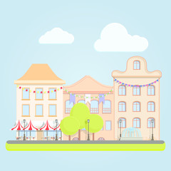 Summer festive city, vector illustration