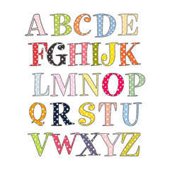Cute dotted Alphabet isolated on white background. Vector illustration. Element for design. Kids alphabet.