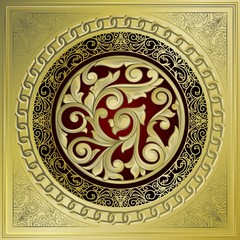 Vorlage für Gruß- und Einladungskarten mit goldenen Ornament