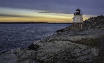Fototapeta na wymiar Castle Hill Lighthouse after sunset