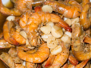 Thailand Food - Steamed shrimp with garlic and pepper.
