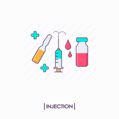 Collection of injection tools: syringe and ampule