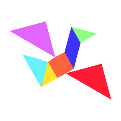 Colorful chinese tangram puzzle in flying bird shape on white background (Vector)