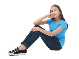 Fototapeta premium Cute pretty girl on white background