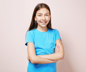 Fototapeta premium Cute pretty girl on color background