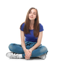 Cute pretty girl on white background