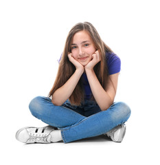 Cute pretty girl on white background