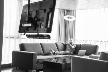 handsome man enjoying free time