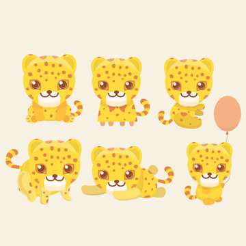 Vector illustration of Leopard cartoon set collection.