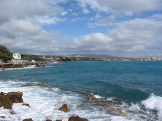 Panoramic view of Castiglioncello coast near Livorno city . Tuscany, Italy