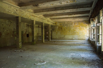 Empty hall in an abandoned hotel