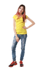 Obraz premium Cute pretty girl on white background