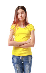 Obraz premium Cute pretty girl on white background