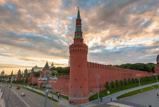 Dramatic sunset over Moscow Kremlin, Russia