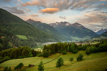 Breathtaking landscape after sunrise in national park Tirol Austria.