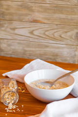 Simple fast and easy breakfast cereal in milk.