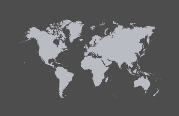 Fototapeta na wymiar Vector map of the world. The gray silhouette of the world map on a dark gray background. Placeholder for design