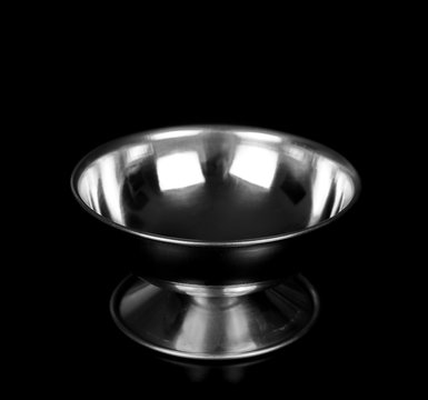 empty kitchen stainless steel bowl isolated on black background