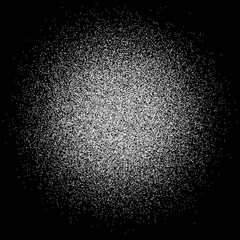 Abstract white dust of round shape is isolated on a black background. Spraying of fine particles. White powder. Vector illustration