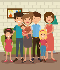 Big family at the living room colorful design vector illustration