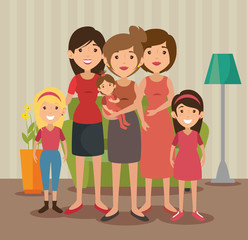 Big family at the living room colorful design vector illustration