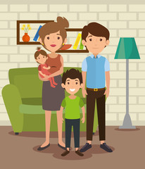 Cute family at the living room colorful design vector illustration